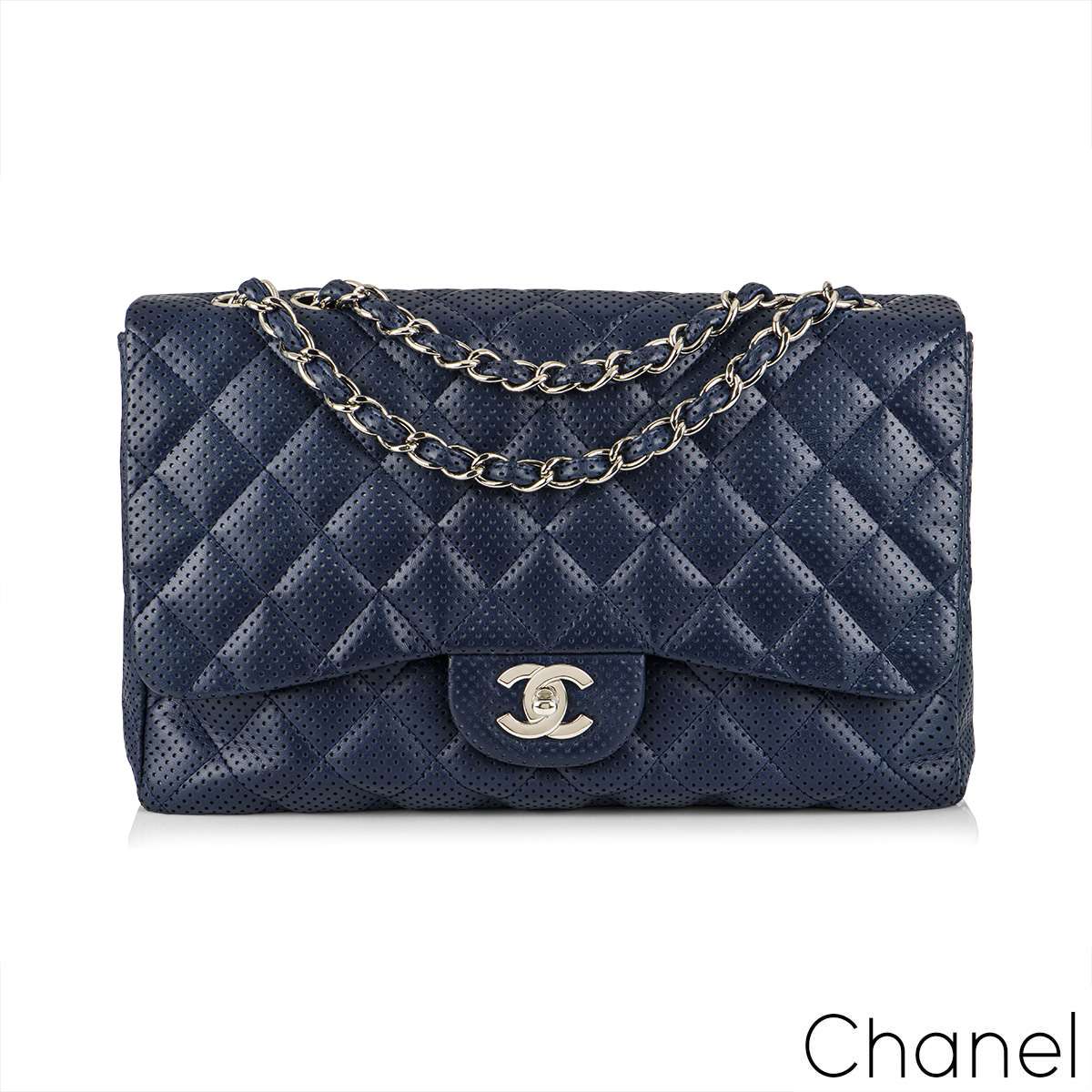 Chanel Classic Jumbo Single Flap Perforated Lambskin Leather Handbag  Rich  Diamonds